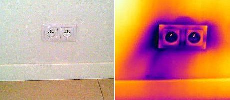 Infiltracja zimnego powietrza przez gniazda elektryczne za pośrednictwem nieuszczelnionymi peszli instalacyjnych z nieogrzewanej części domu