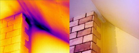 Mostek termiczny wokół komina z nieocieploną częścią nad stropem poddasza Mostek termiczny wokół komina z nieocieploną częścią nad stropem poddasza