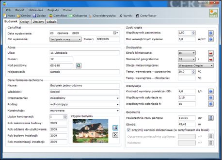 Program komputerowy do sporządzania świadectw charakterystyki energetycznej