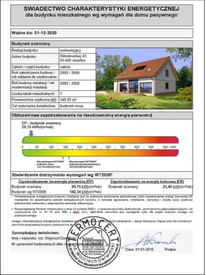 Przykładowe świadectwo charakterystyki energetycznej dla budynku jednorodzinnego Przykładowe świadectwo charakterystyki energetycznej dla budynku jednorodzinnego