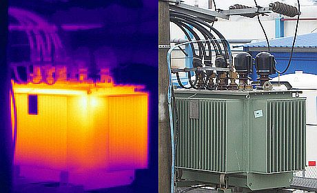 Badanie kamerą termowizyjną transformatora olejowego na słupie Badanie kamerą termowizyjną transformatora olejowego na słupie