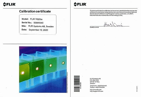 Certyfikat kalibracji kamery FLIR T620 bx S/N 55906830 Certyfikat kalibracji kamery FLIR T620 bx S/N 55906830